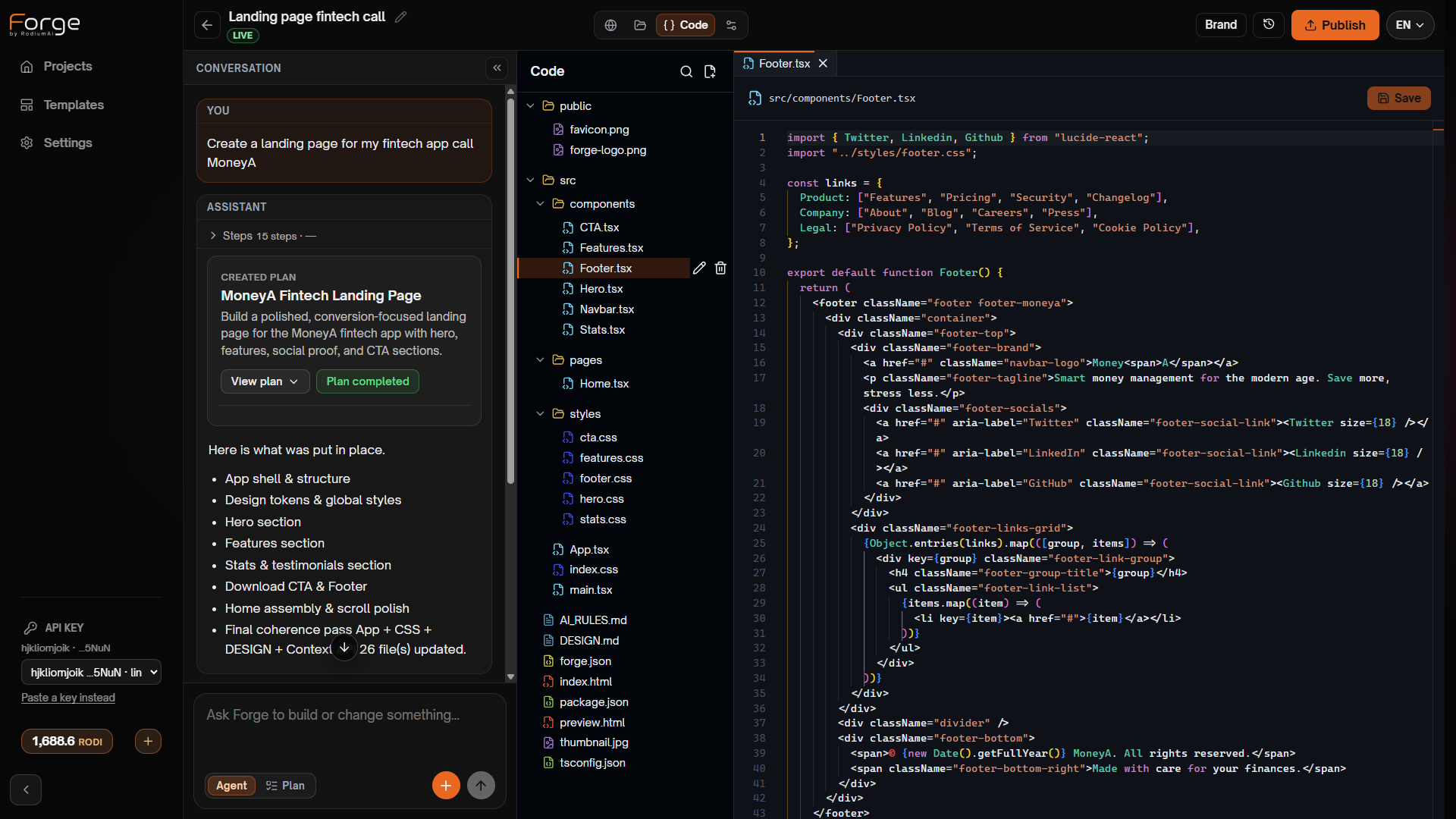 Forge code view - Footer.tsx and a modular React component tree